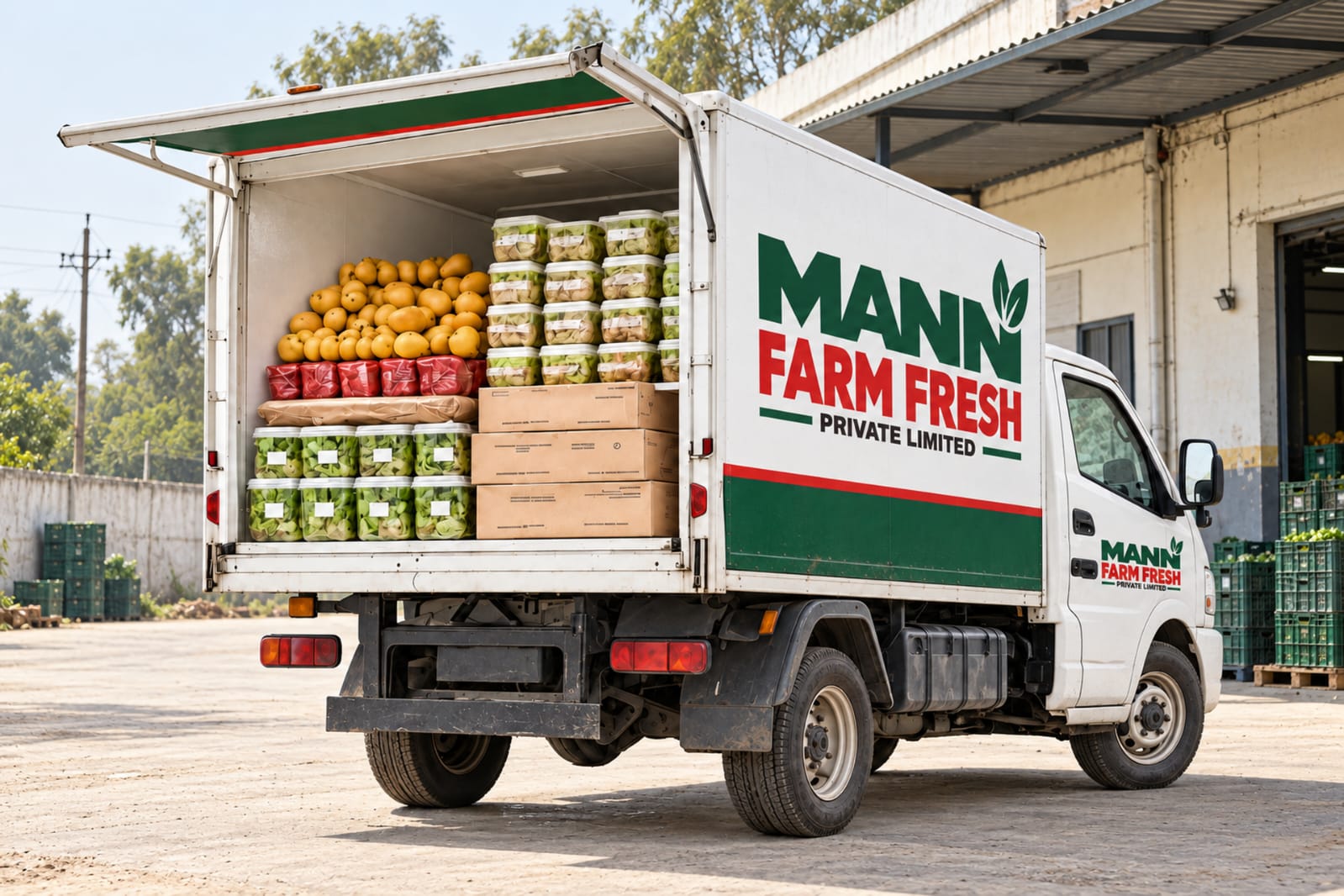 Baskets of fresh produce in the back of a truck